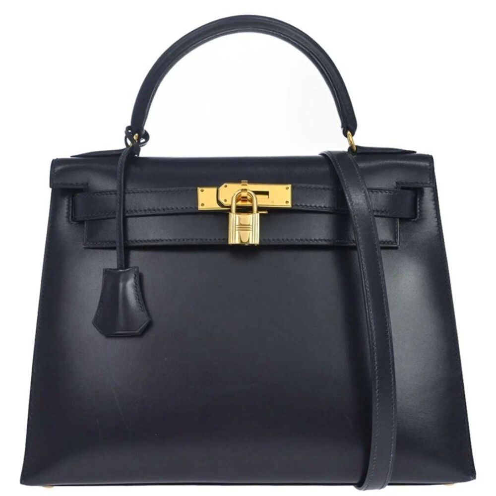 Hermes Kelly Sellier Box Calf Blue Calfskin Handbag